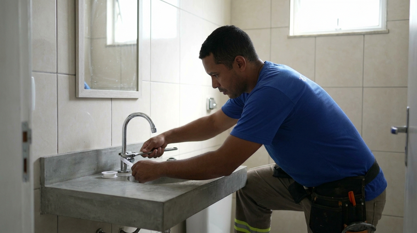 Encanador instalando torneira em São Luís‑MA
