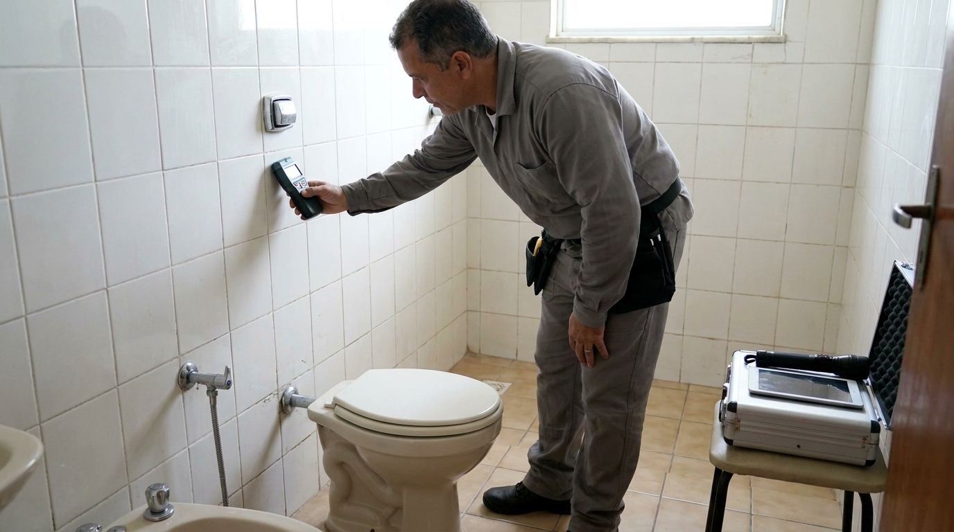 Técnico de caça vazamento analisando tubulação em São Luís‑MA